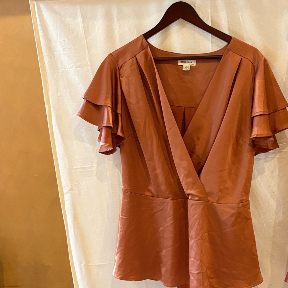 Rust Orange Ruffle Sleeve Blouse